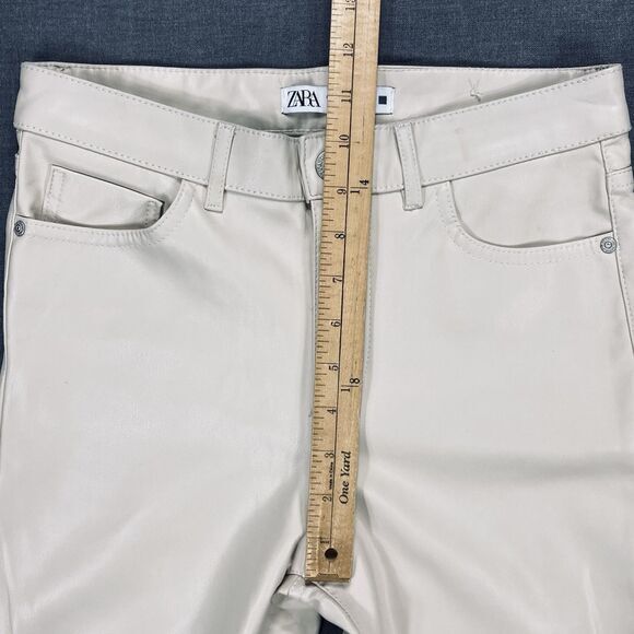 Zara Vegan Leather Pants Womens Size 2 Cream Straight Leg 70s High Rise Trousers - Picture 10 of 13
